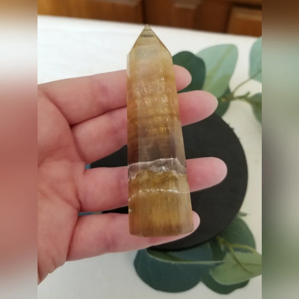 3" Tall Banded Yellow Fluorite Tower - Picture 3 of 3
